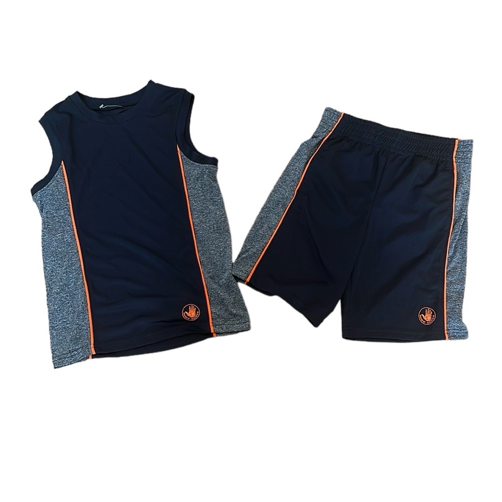 Body glove two pieces short and sleeveless top navy/orange/gray polyester size 8